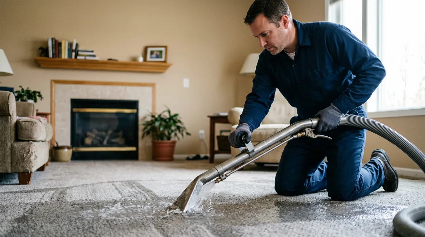 Water damage restoration technician working near Quinebaug, CT